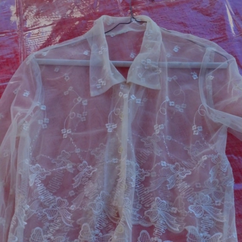 Embroidered stitched netted butterfly white blouse